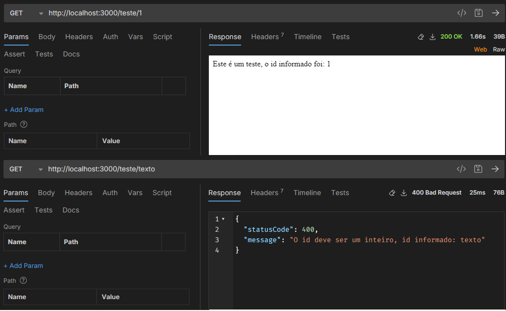 Exemplo de parâmetros URL